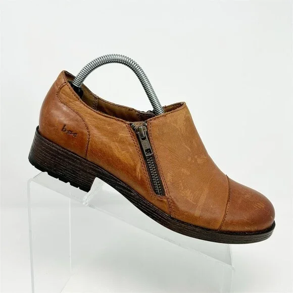 b.o.c. Born Concepts Ankle Booties Brown Cognac Double Zip Cap Toe Size 9.5