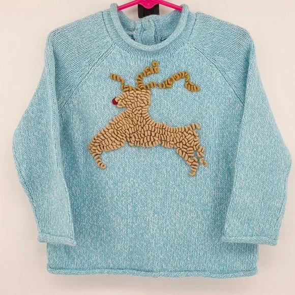 Genuine Kids OshKosh Blue Reindeer Rabbit Hair Blend Knit Sweater Toddler 2T Y2K