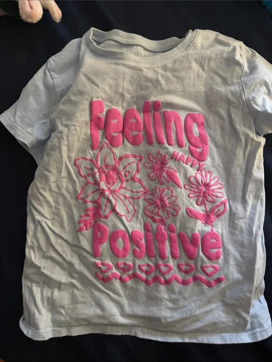The Children's Place White Tee with Hot Pink Raised 'Feeling Positive' Graphic