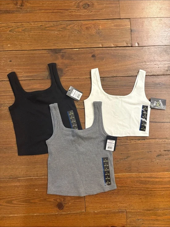 art class Girls' Ribbed Tank Set - Black, White & Gray