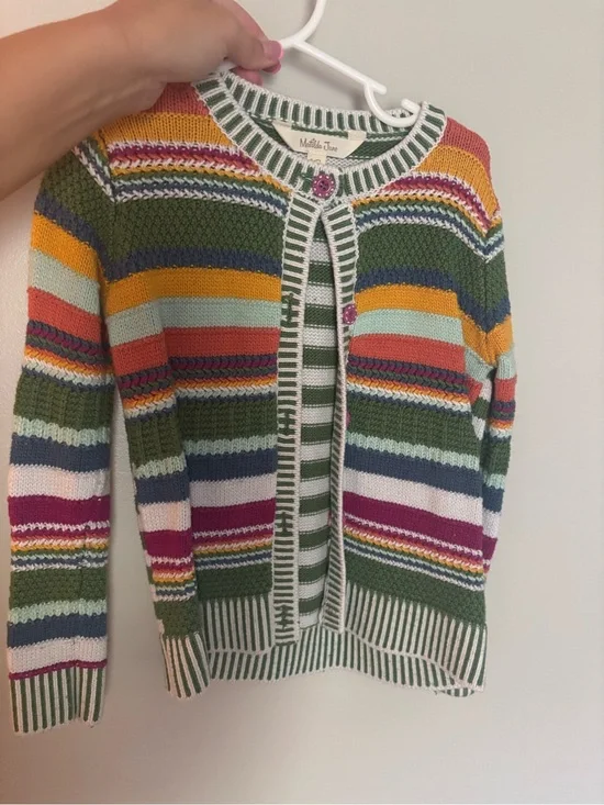 Matilda Jane Multicolor Striped Knit Cardigan with Green Trim