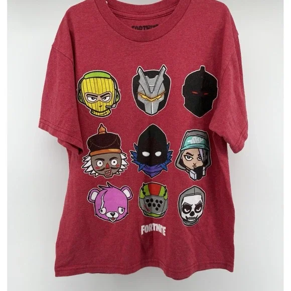 Fortnite Boys Graphic T-Shirt Heather Red Character Skins Crew Neck Small SM