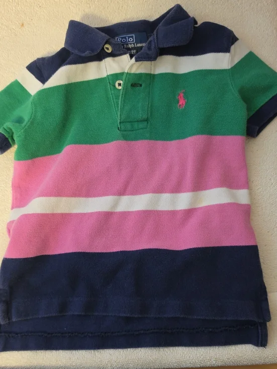 Polo by Ralph Lauren Kids Bold Striped Polo — Pink, Green & Navy