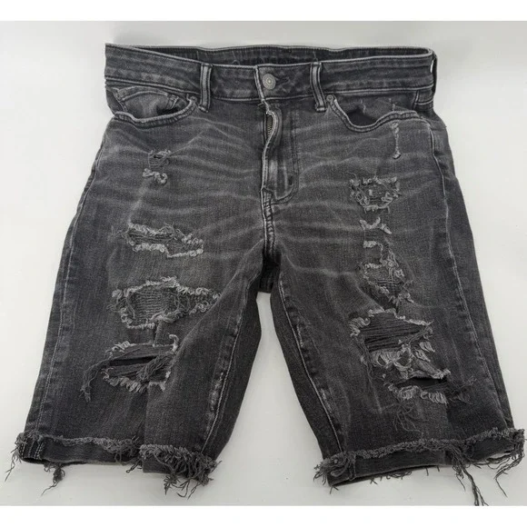 American Eagle Mens Ne(x)t Level Airflex Distressed Denim Shorts Black 30