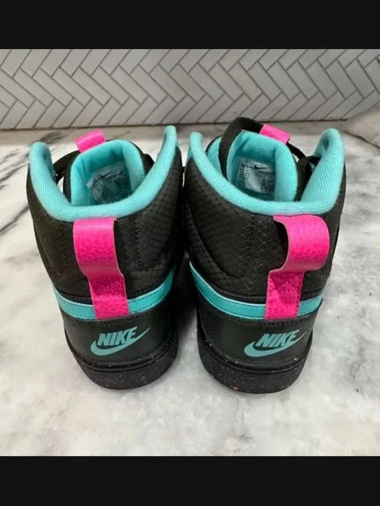 Nike Kids High-Top Sneakers in Black with Teal & Pink Accents