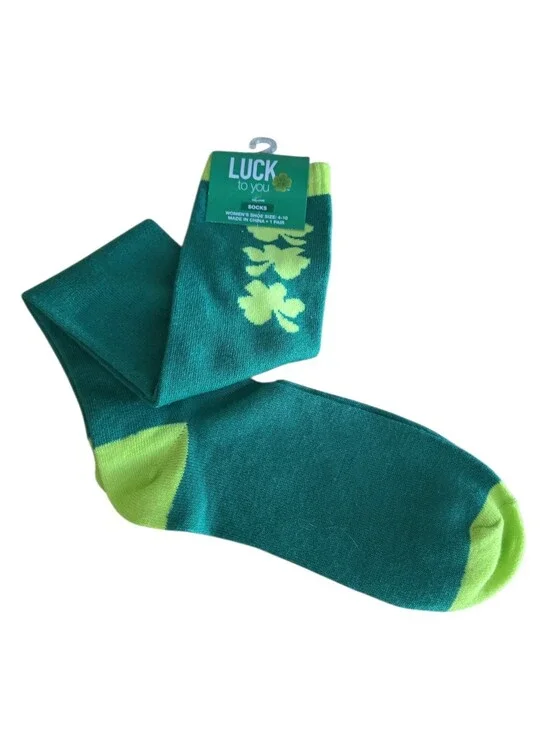 Green Shamrock Knee-High Socks Womens Green/Yellow New Tall Long