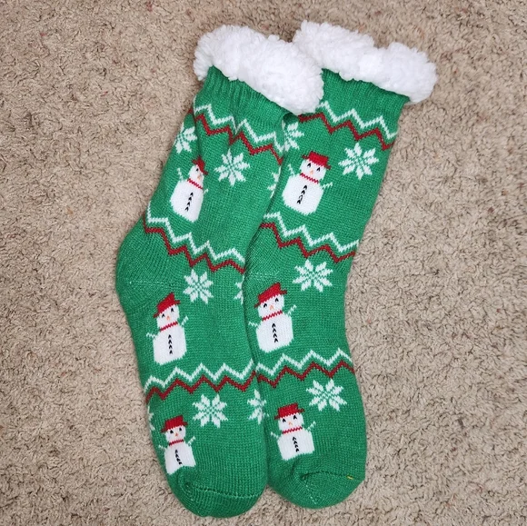 Green‎ Snowman Fuzzy Socks
