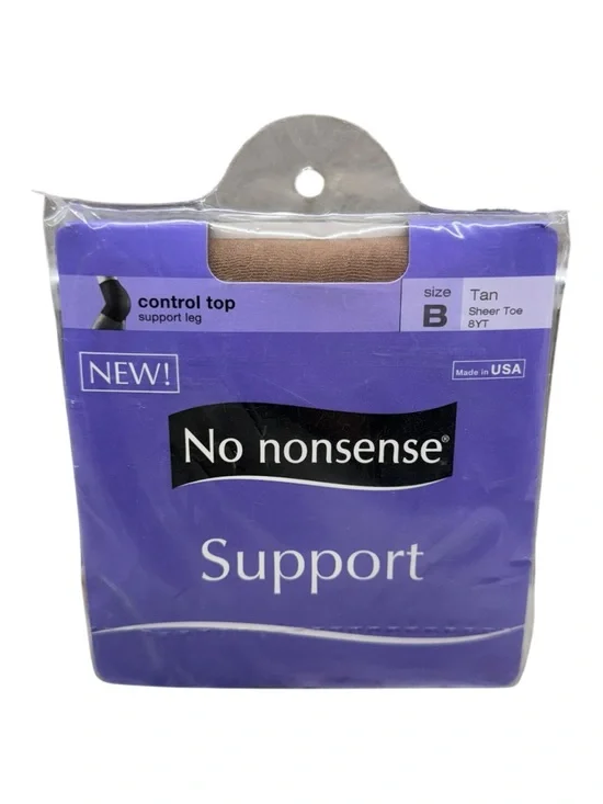 No Nonsense Control Top Support Leg Pantyhose Tan Size B Sheer Toe