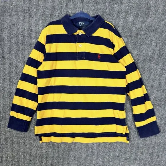 Vintage Polo Ralph Lauren Boys Size 6 Blue Yellow Striped Long Sleeve Polo Shirt