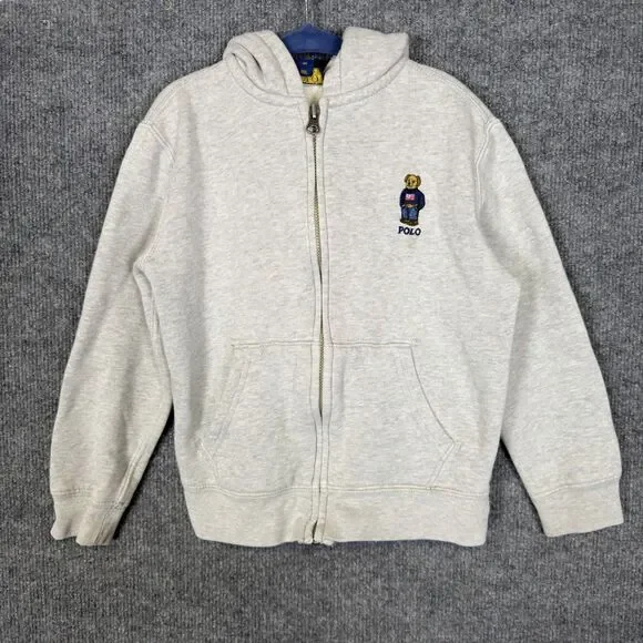 Polo Ralph Lauren Boys Gray Polo Bear Full Zip Hoodie Sweatshirt Boys Size 6