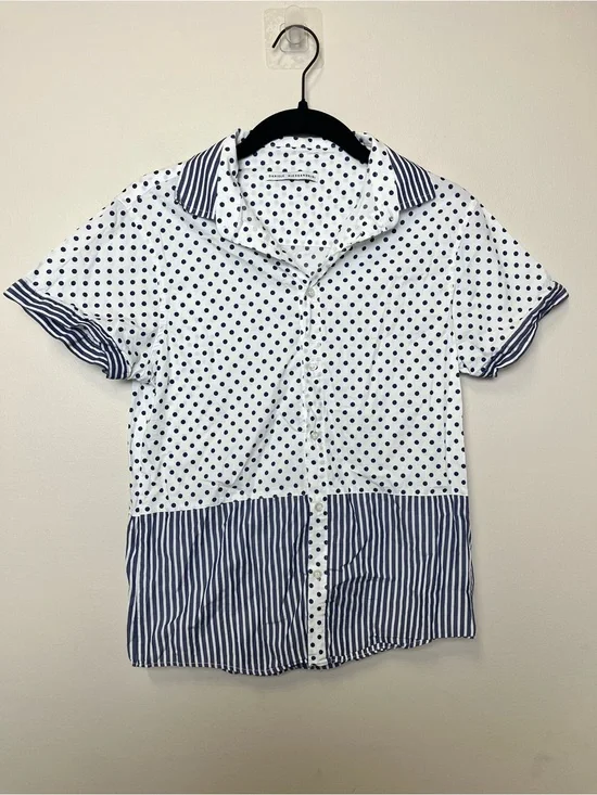 Daniele Alessandrini White Shirt with Navy Polka Dots