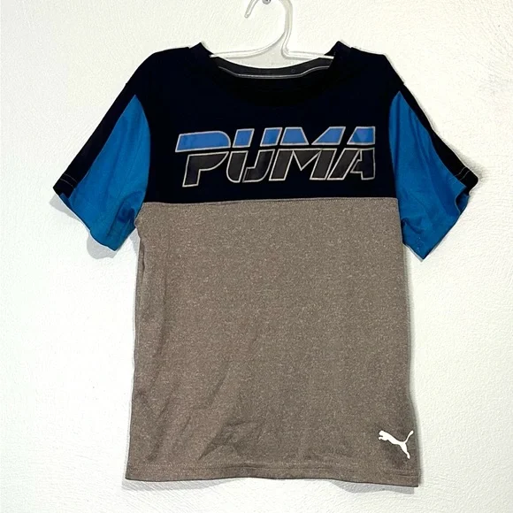 Puma Kids Two-Tone T-Shirt Navy Gray Size 5 EUC Athletic Tee