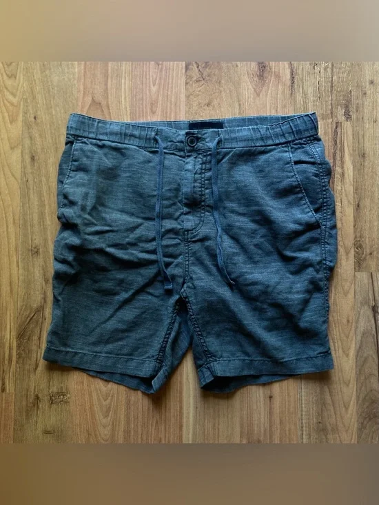 John Varvatos USA Linen Blend Mens 32 Gray Bermuda Shorts Drawstring