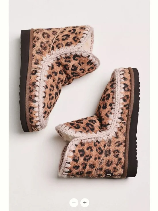 MOU Leopard Stitched Detail Suede Boots