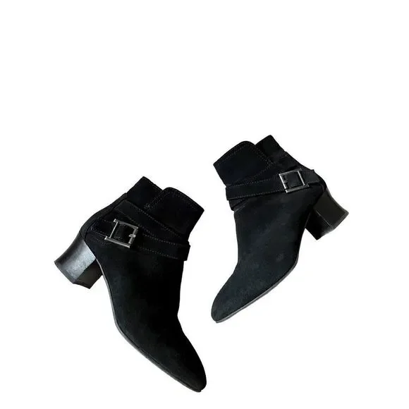 Aquatalia Ankle Boots Womens‎ Size 7.5 Strap Buckle Black Suede