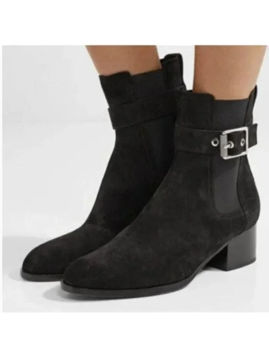 Rag & Bone Moto Boots Size 6.5 Black Suede Biker Block Heel Chelsea Ankle Bootie
