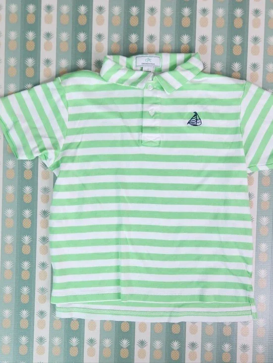 CPC Striped Polo Shirt in Light Green & White - Kids
