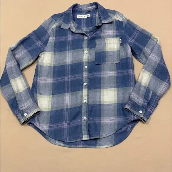 Abercrombie Kids Blue and Purple Girl's Plaid Flannel Button Shirt Size 9/10