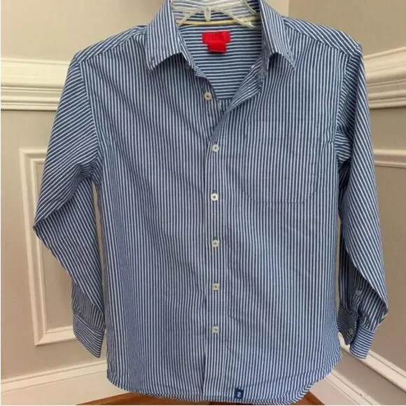 Izod Boy's Blue and White Long Sleeve Dress Shirt M (10-12)