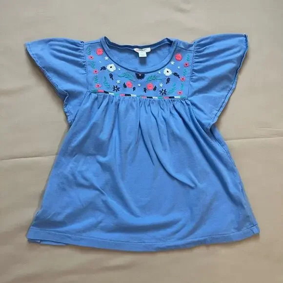 J.Crew Crewcuts Girls Floral Embroidered Light Blue Tee Size Medium