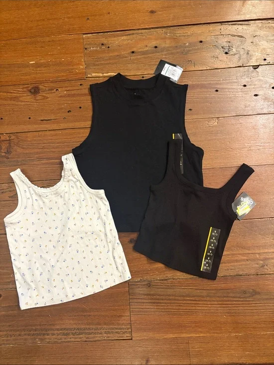 art class Kids 3-Piece Tank Set - Black & White Floral