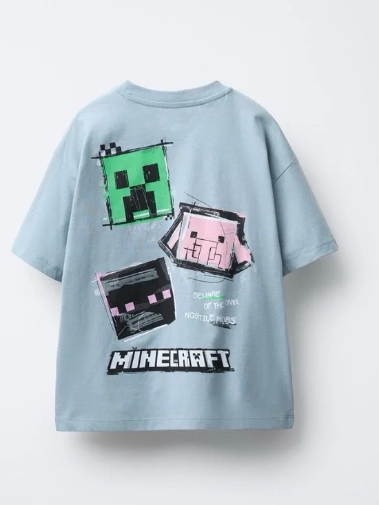 Zara x Minecraft cotton boys Graphic Tee Light Blue age 9 - 10 new with tags