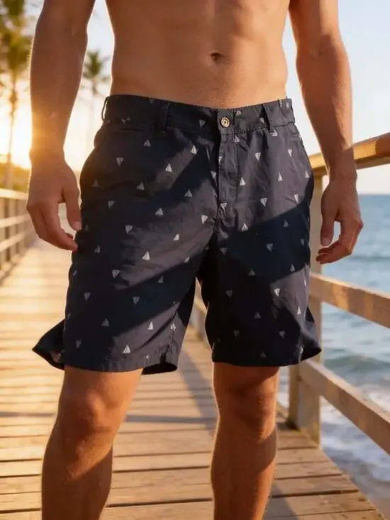 TRUNKS Classic Chino Navy Blue Sailboat Print Shorts Size 34