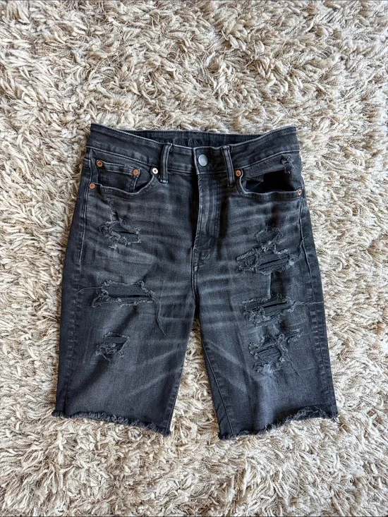 American Eagle Outfitters Black Airflex Mens Denim Shorts Distressed Size 30
