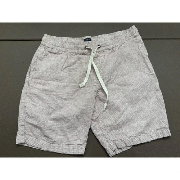 J.Crew Stadium Shorts Mens Large Linen Cotton Striped Drawstring Casual Pull On