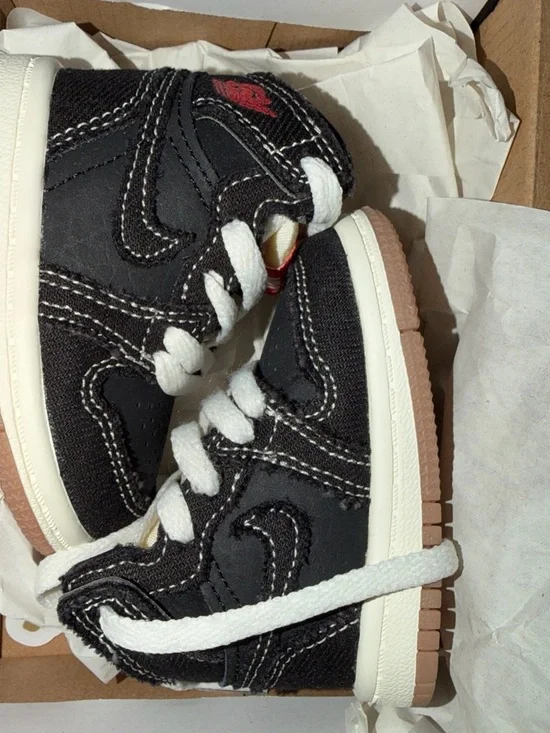 Nike Kids Black and White High-Top Sneakers with Red Accent