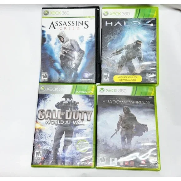 Xbox 360 Game Bundle Halo 4 Assassin's Creed COD World at War 4 Game Lot