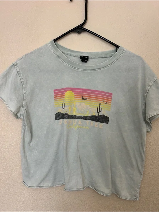 art class Light Blue Tee with Pink and Yellow Desert Graphic