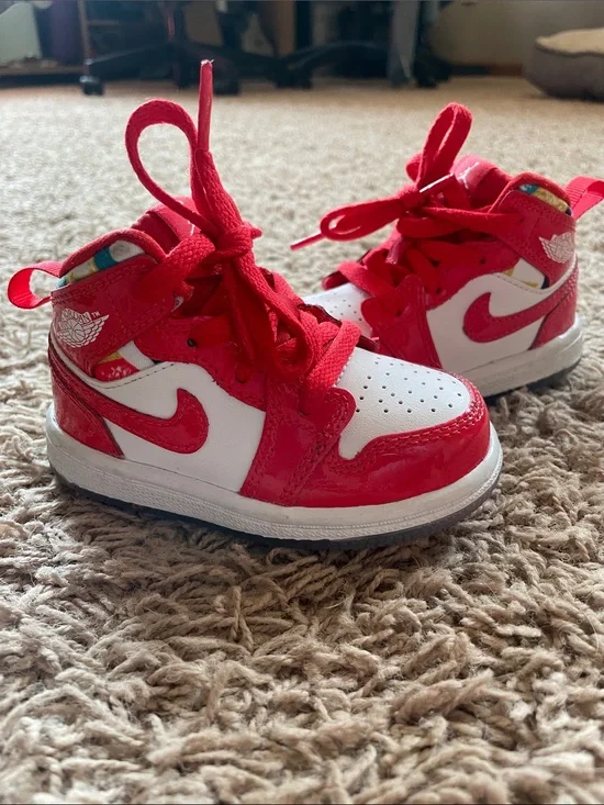 Nike Air Jordan Kids Red and White High-Top Sneakers