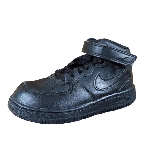 Nike Air Force 1 Mid Toddler Boys Girls Sneaker Size 10C Lifestyle Triple Black‎