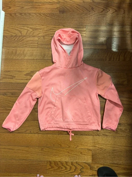 Nike Girls Coral Pink Hooded Sweatshirt with White Swoosh
