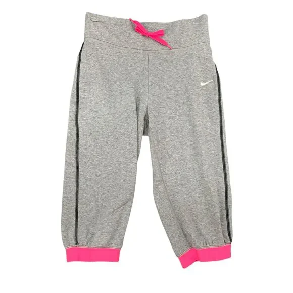 Nike Capri Sweatpants Girls L Large Gray Dri Fit Victory Cotton Nylon Blend Pant