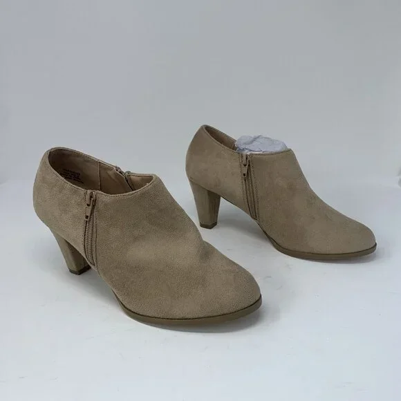 Journee Collection Sanzi Low Cut Booties Womens 7 Taupe Vegan Suede Zipper S0757