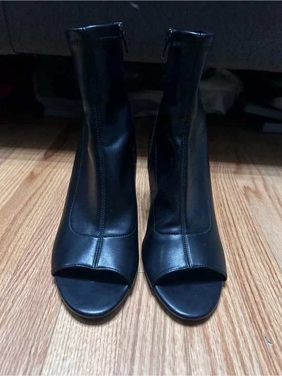 Black Open-Toe Ankle Booties with Side Zip