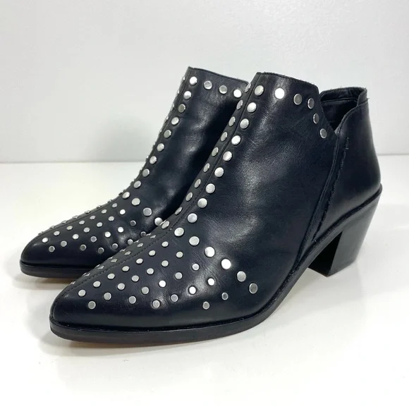1. State Loka Black Leather Silver Studded Moto Biker Rock Western Ankle Boots 6