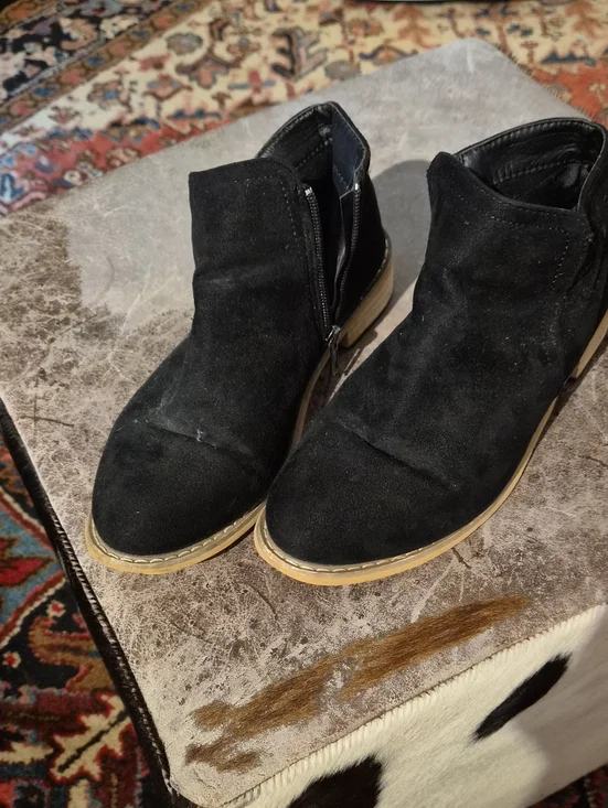 Seven7 Black Suede Ankle Booties with Tan Sole