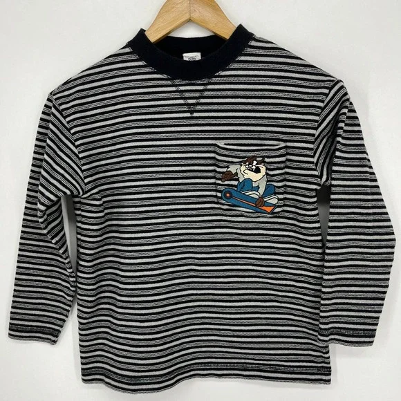Warner Bros Studio Store Kids Taz Snowboarding Striped Long Sleeve Shirt M 1996