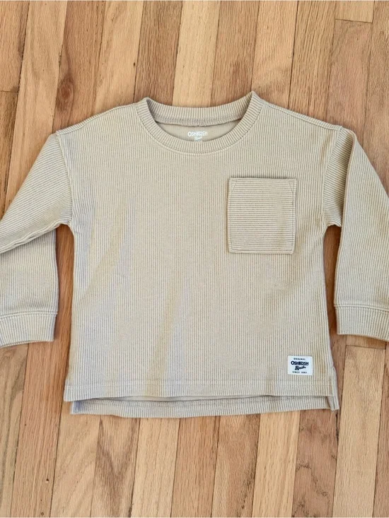 OshKosh B'gosh Beige Ribbed Pocket Long-Sleeve Toddler Top