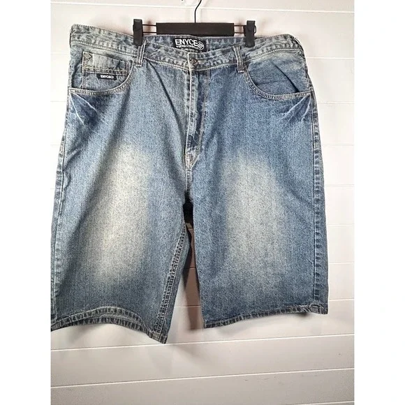 Enyce Sean Combs Co Mens Baggy Denim Shorts Blue Embroidered Y2K Streetwear sz44