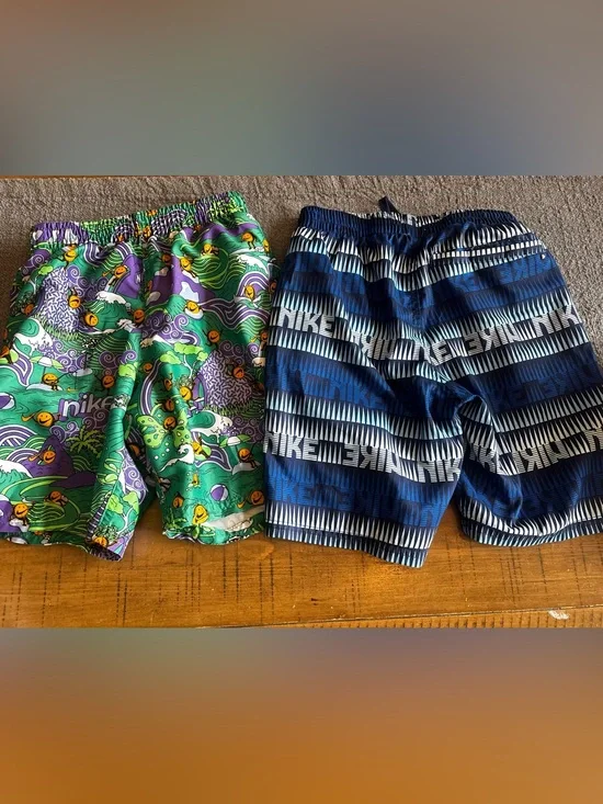 Nike Navy & Green Patterned kids Swim Shorts Duo