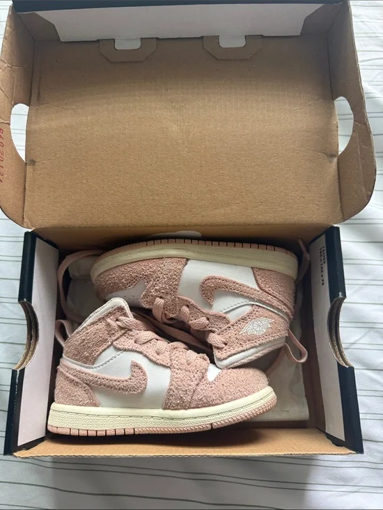 Nike Kids Pink and White High-Top Sneakers with Textured Panels