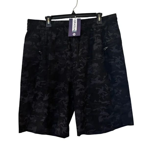 Gradual Men's‎ Hiking Shorts XXL NWT Black Camouflage Pattern Pockets