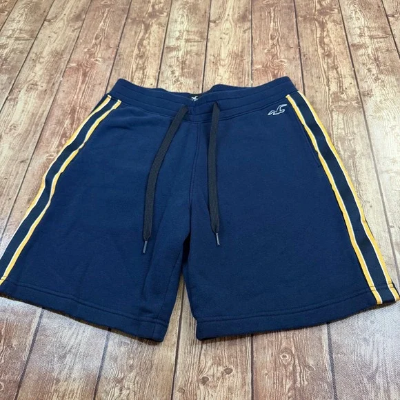 Hollister Fleece Side Stripe Shorts Mens Small Navy Blue Elastic Waist