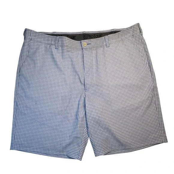ProTour Mens Blue Gingham Golf Shorts Performance Stretch Flat Front Size‎ 40