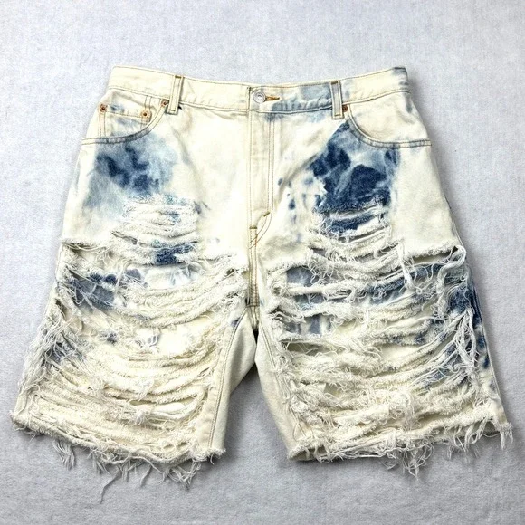 Vintage 2003 Levis 550 Custom Acid Wash Shorts Unisex 33 Shredded Denim 16 32 34