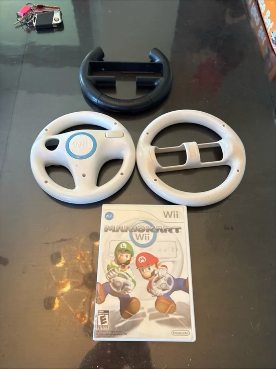 Nintendo White and Black Wii Mario Kart Steering Wheel Set